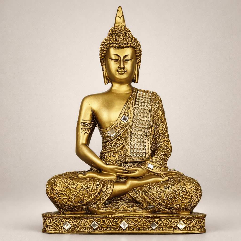 Golden Meditating Buddha Idol - Rivyaa