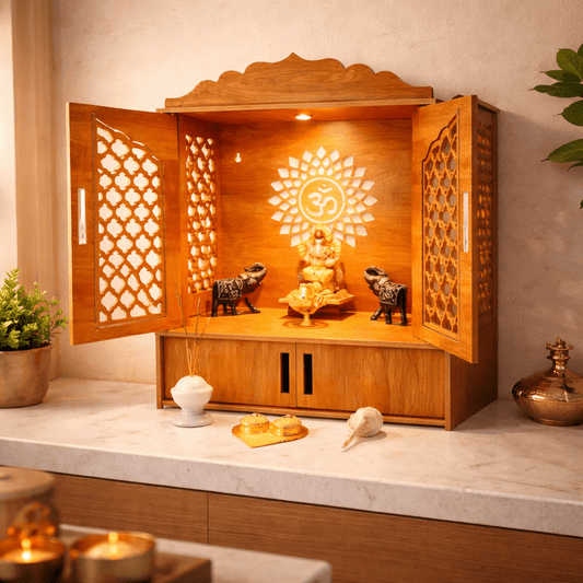 Rivyaa Wooden Pooja Mandir with Doors - Rivyaa