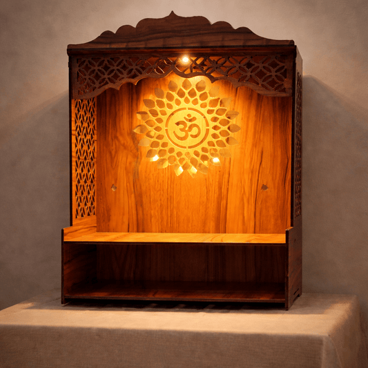 Rivyaa LED Wooden Om Pooja Mandir - Rivyaa