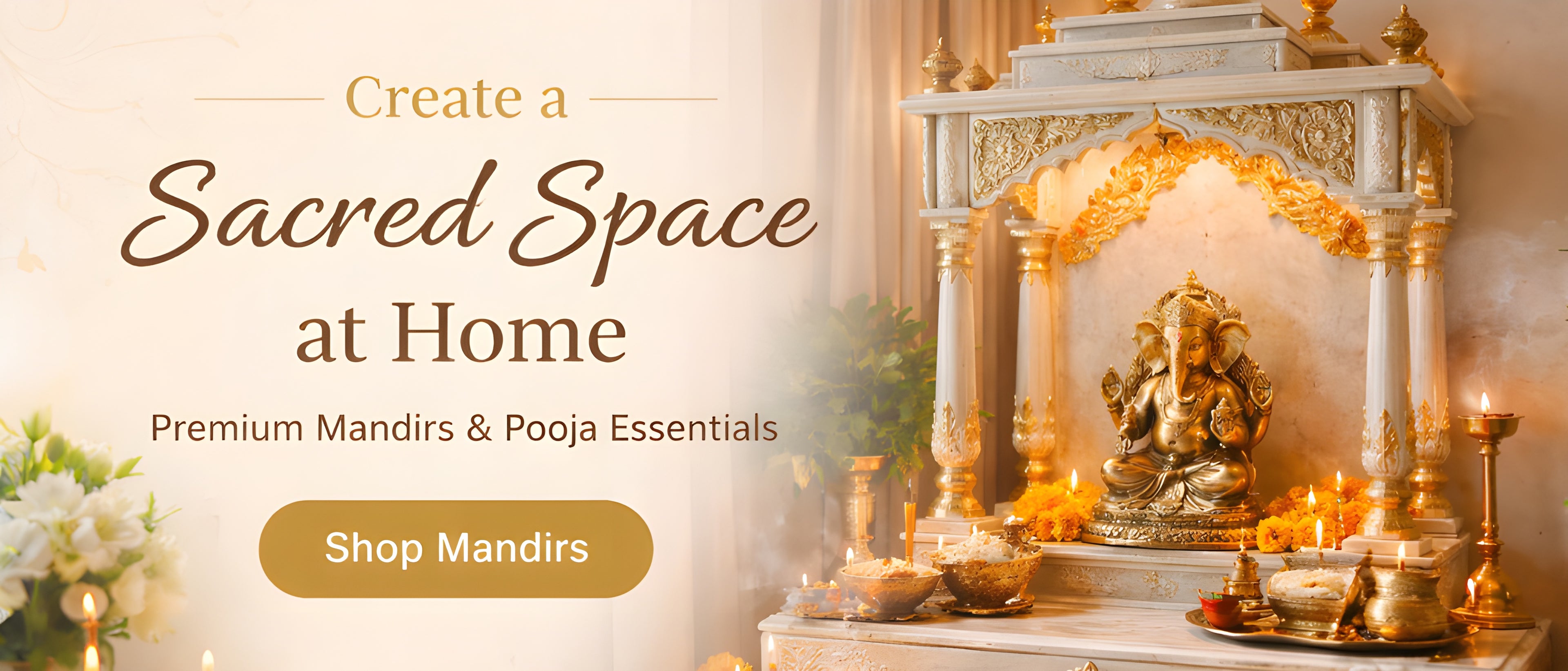 Decorative mandir and candles, promoting creating a sacred space at home.